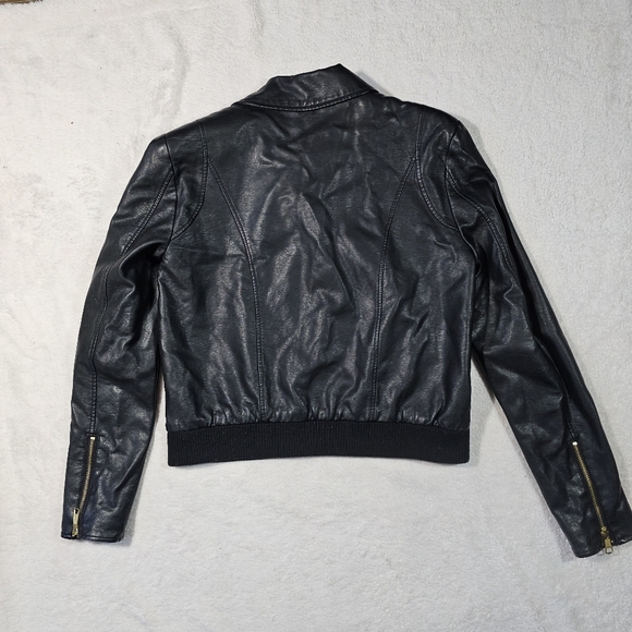 Free People Black Faux Leather Jacket with Gold Zippers - Picture 7 of 14